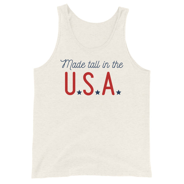 Made Tall In the USA tank top in Oatmeal Triblend.