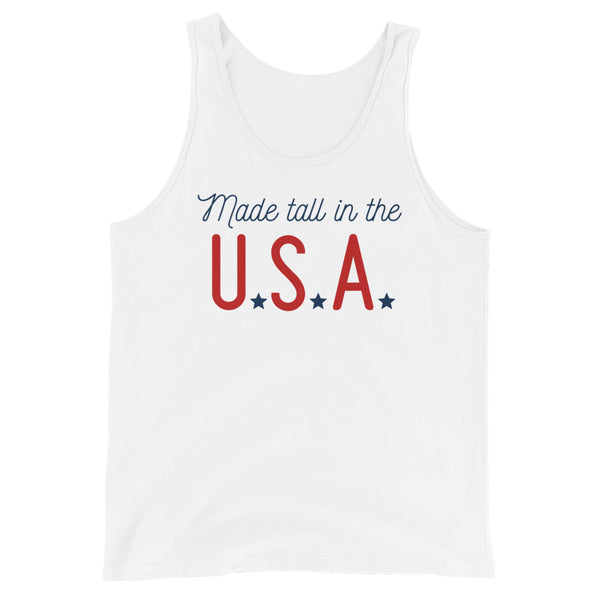 Made Tall In the USA tank top in White.