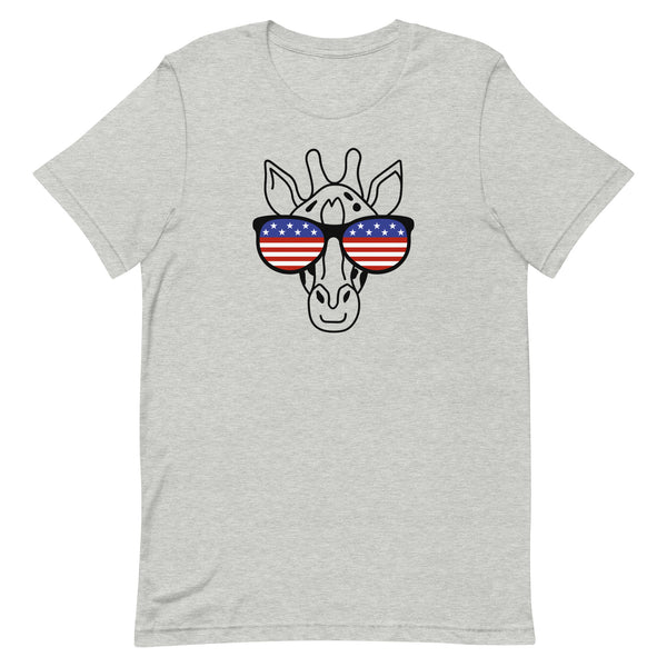 Patriotic Giraffe T-Shirt for tall people in Athletic Grey Heather.