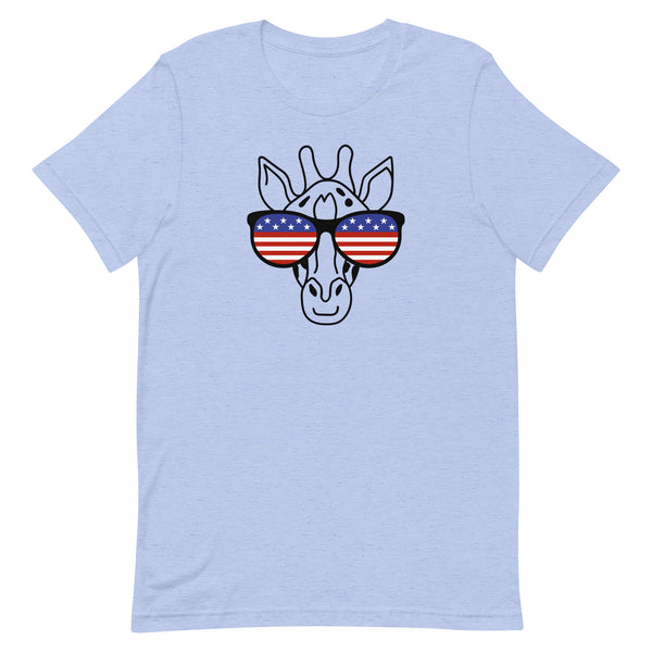 Patriotic Giraffe T-Shirt for tall people in Blue Heather.