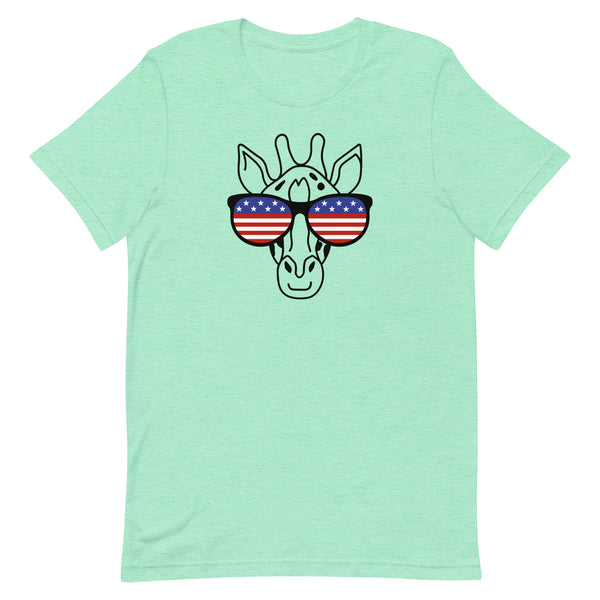 Patriotic Giraffe T-Shirt for tall people in Mint Heather.