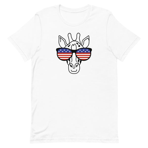 Patriotic Giraffe T-Shirt for tall people in White.