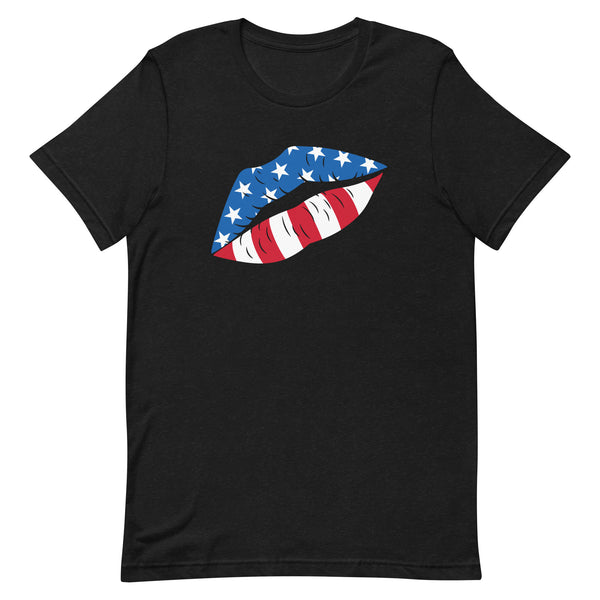 Patriotic Lips Kiss T-Shirt in Black Heather.