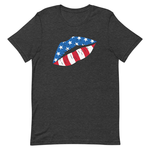 Patriotic Lips Kiss T-Shirt in Dark Grey Heather.
