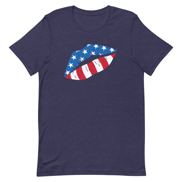 Patriotic Lips Kiss T-Shirt in Midnight Navy Heather.