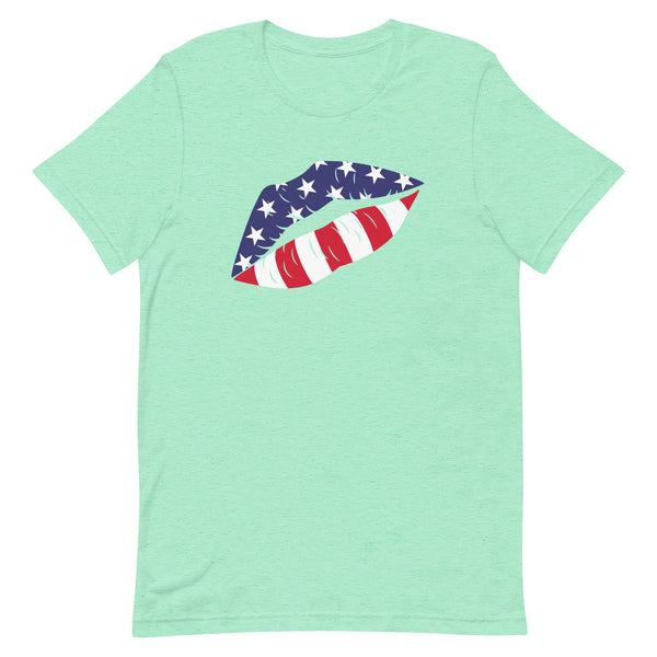 Patriotic Lips Kiss T-Shirt in Mint Heather.