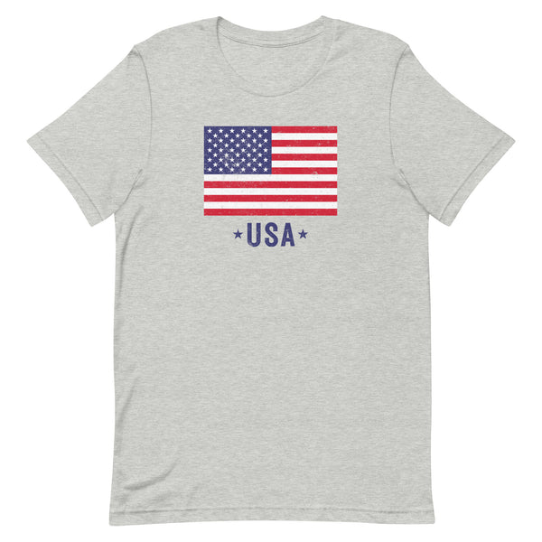 Fourth of July Patriotic USA Flag T-Shirt in Athletic Grey Heather.