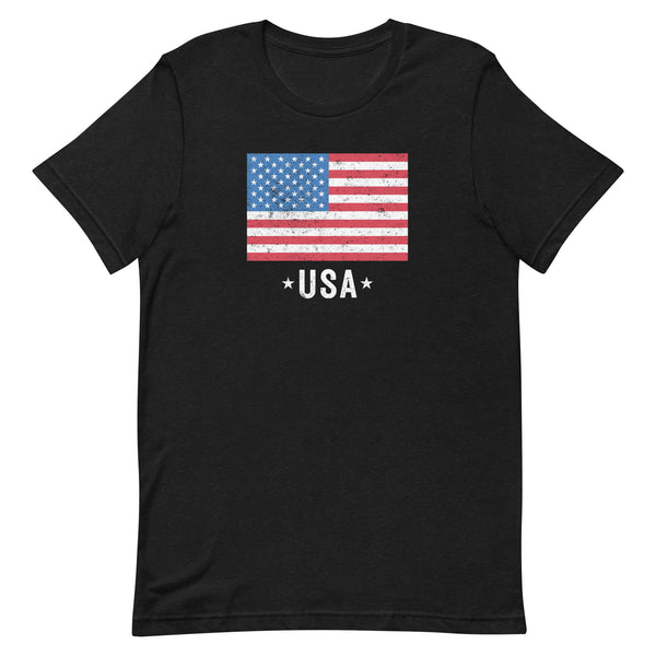 Fourth of July Patriotic USA Flag T-Shirt in Black Heather.