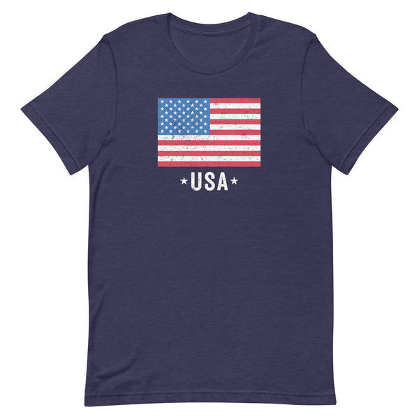 Fourth of July Patriotic USA Flag T-Shirt in Midnight Navy Heather.