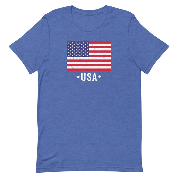 Fourth of July Patriotic USA Flag T-Shirt in True Royal Heather.