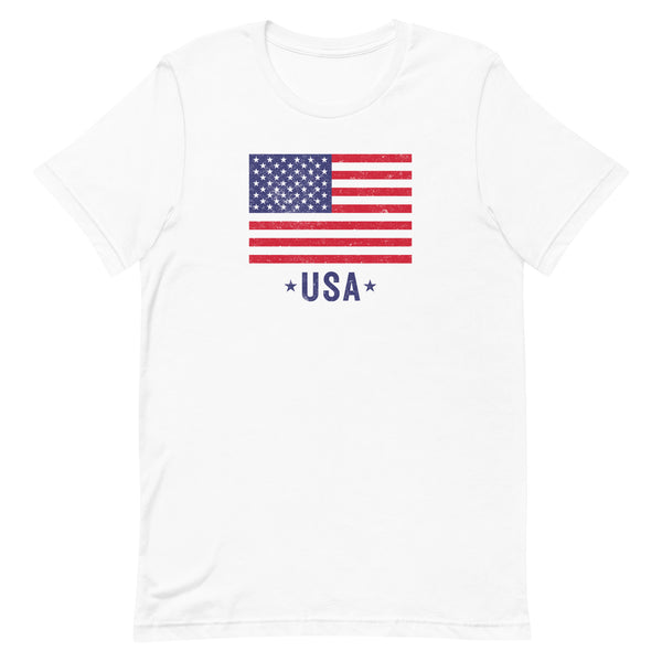 Fourth of July Patriotic USA Flag T-Shirt in White.