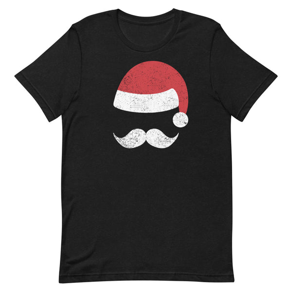 Santa Mustache Christmas T-Shirt in Black Heather.