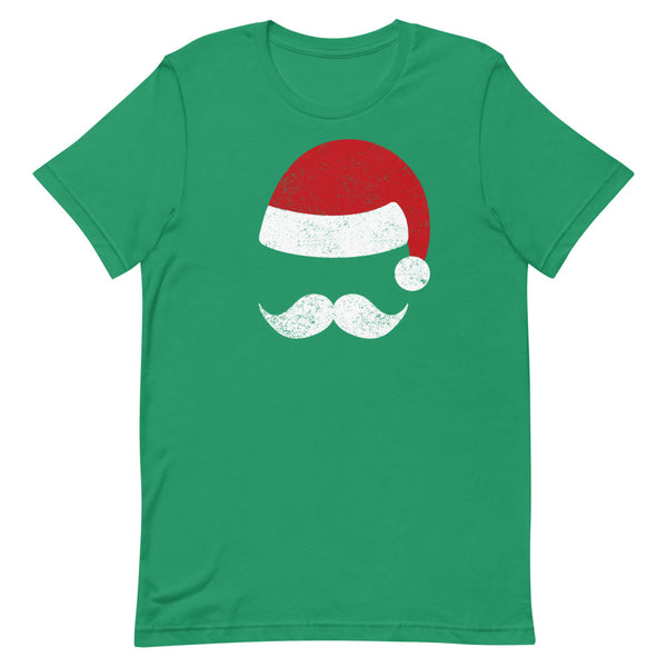 Santa Mustache Christmas T-Shirt in Kelly Green.