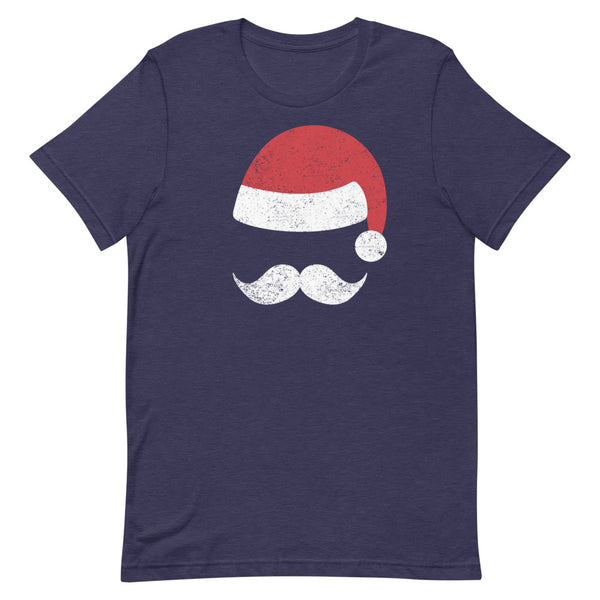 Santa Mustache Christmas T-Shirt in Midnight Navy Heather.