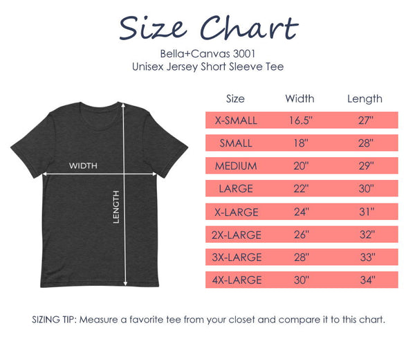 X-Small through 4X-Large size chart for Tall Reali-tees shirts.