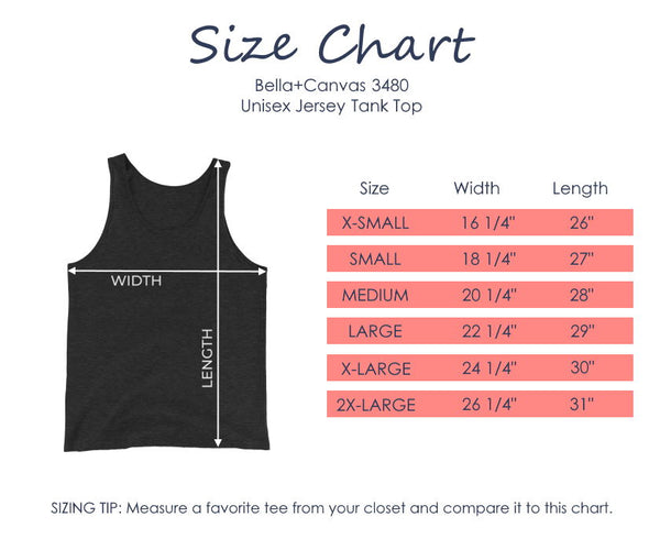 Tall Realitees size chart for muscle tank tops.