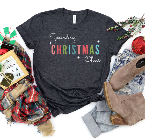 Spreading Christmas Cheer women's holiday t-shirt.