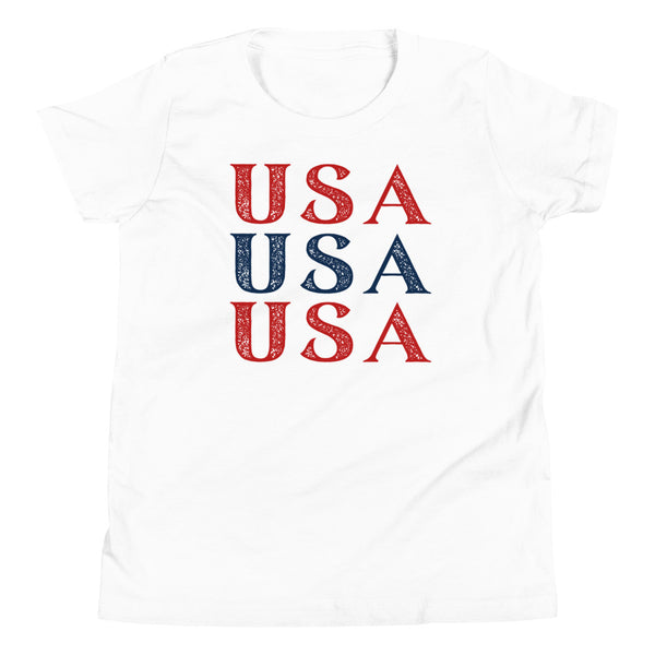 Stacked USA T-Shirt for kids in White.