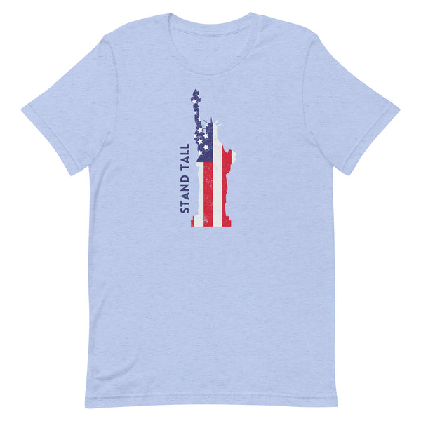 Stand Tall Lady Liberty T-Shirt in Blue Heather.