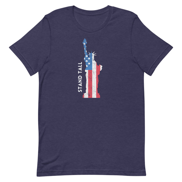 Stand Tall Lady Liberty T-Shirt in Midnight Navy Heather.