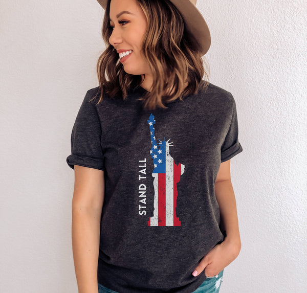 Tall women's Statue of Liberty graphic tee.