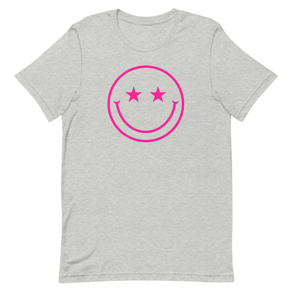 Star Eyes Smiley Face T-Shirt in Athletic Grey Heather.