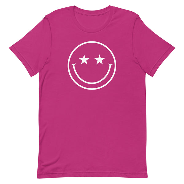 Star Eyes Smiley Face T-Shirt in Berry.