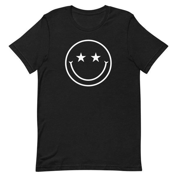 Star Eyes Smiley Face T-Shirt in Black Heather.