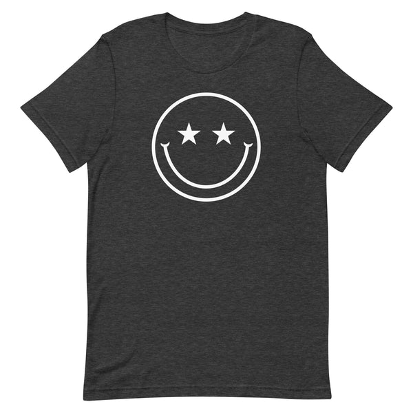 Star Eyes Smiley Face T-Shirt in Dark Grey Heather.