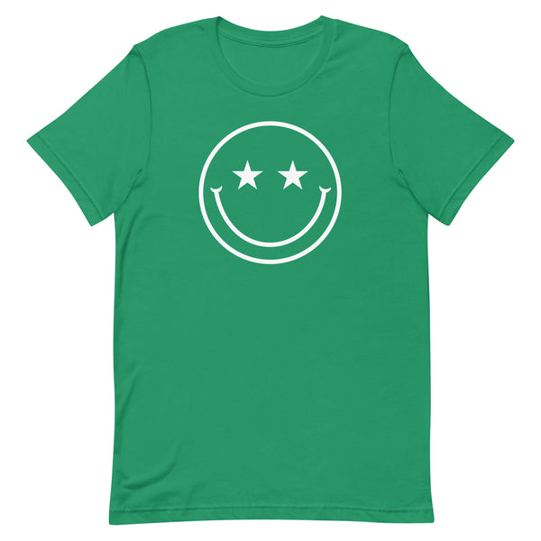 Star Eyes Smiley Face T-Shirt in Kelly Green.