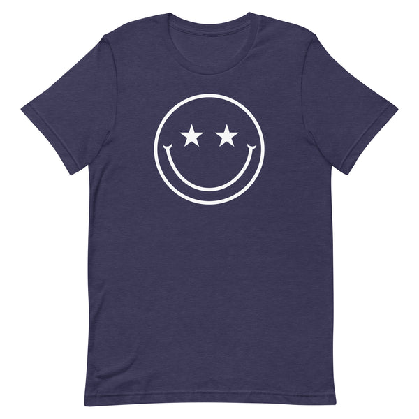 Star Eyes Smiley Face T-Shirt in Midnight Navy Heather.