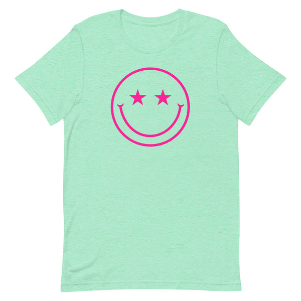 Star Eyes Smiley Face T-Shirt in Mint Heather.