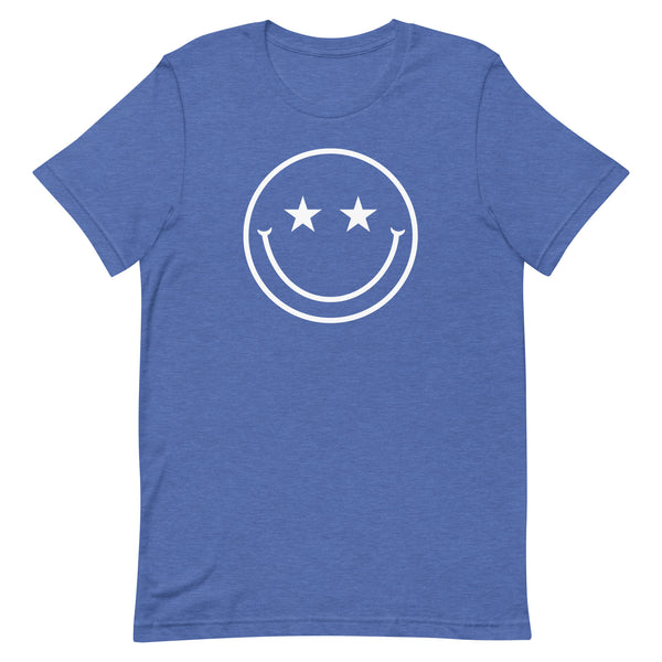 Star Eyes Smiley Face T-Shirt in True Royal Heather.