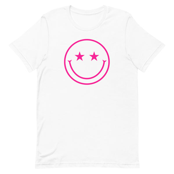Star Eyes Smiley Face T-Shirt in White.
