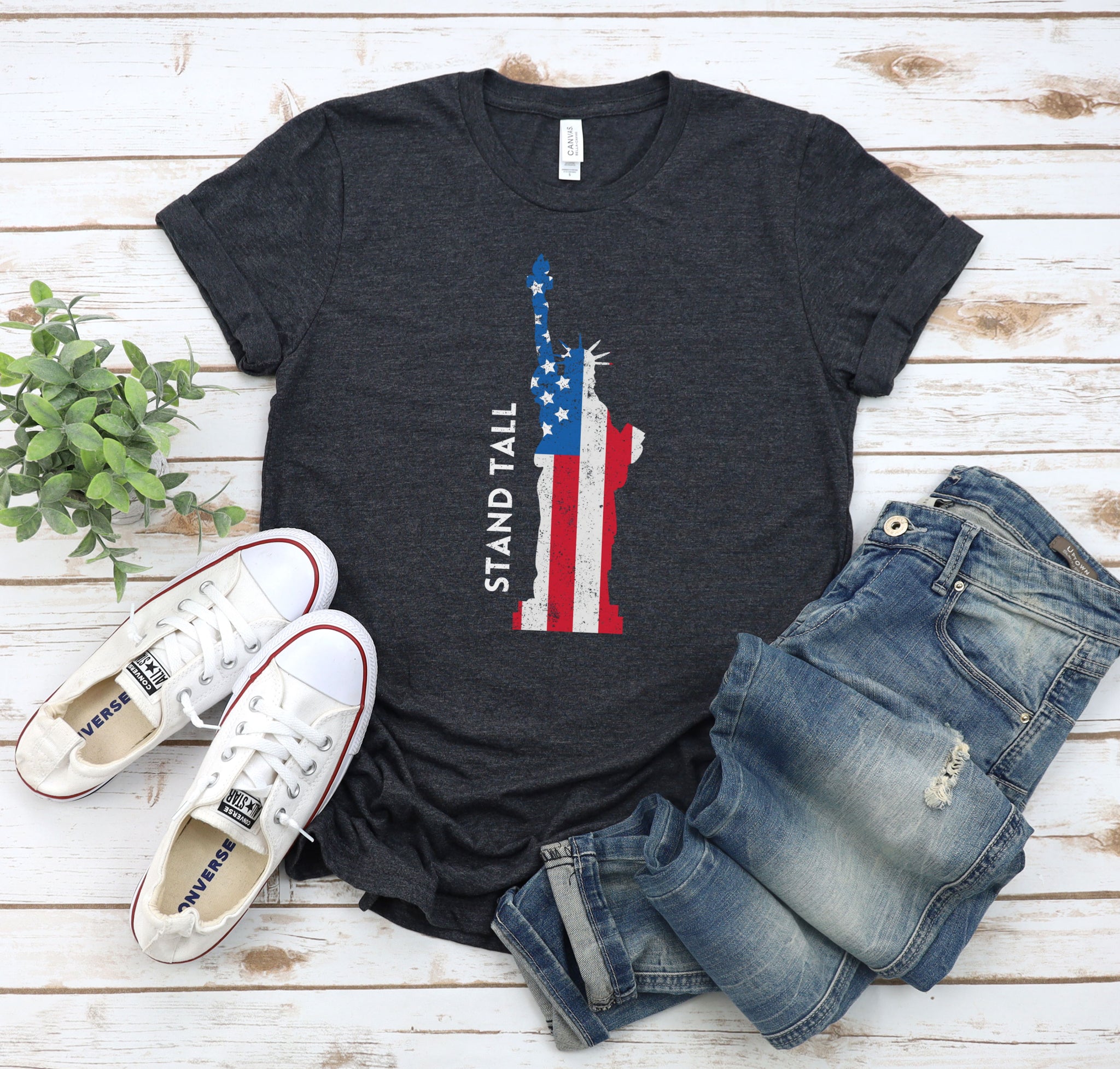 Stand tall Statue of Liberty t-shirt for patriotic holidays.