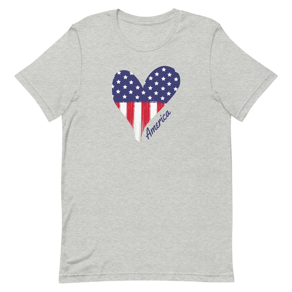 America Heart T-Shirt for tall women and girls in Athletic Grey Heather.