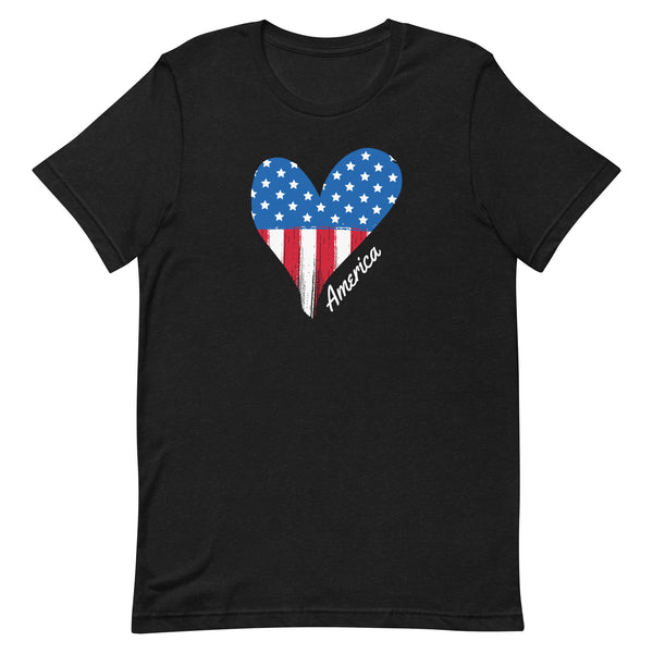 America Heart T-Shirt for tall women and girls in Black Heather.
