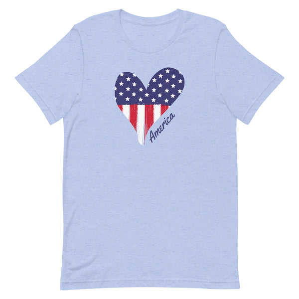 America Heart T-Shirt for tall women and girls in Blue Heather.
