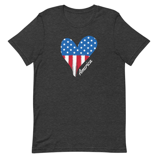 America Heart T-Shirt for tall women and girls in Dark Grey Heather.
