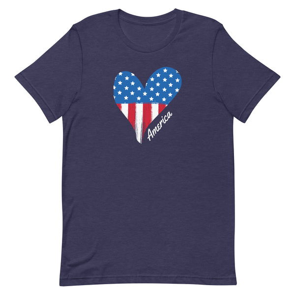 America Heart T-Shirt for tall women and girls in Midnight Navy Heather.