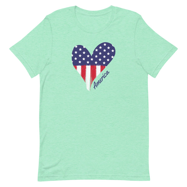 America Heart T-Shirt for tall women and girls in Mint Heather.