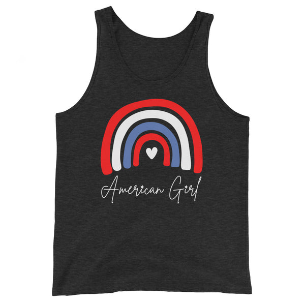 Tall American Girl muscle tank top in Charcoal Black Triblend.