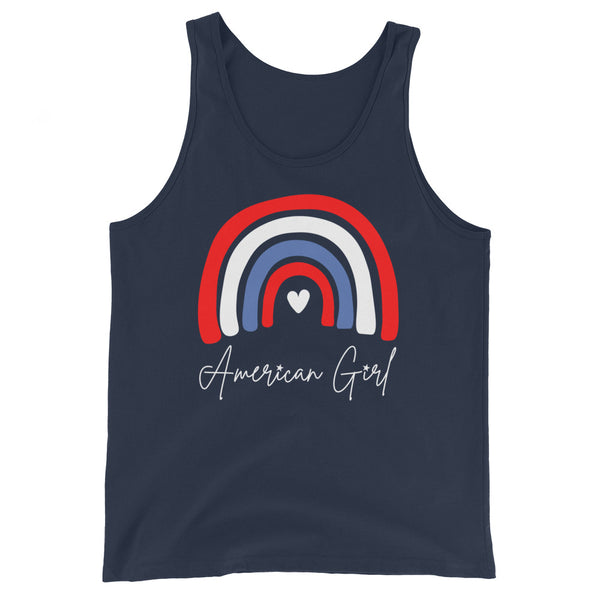 Tall American Girl muscle tank top in Navy.