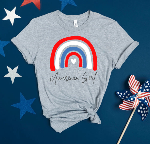Long torso American Girl Youth T-Shirt for Fourth of July.