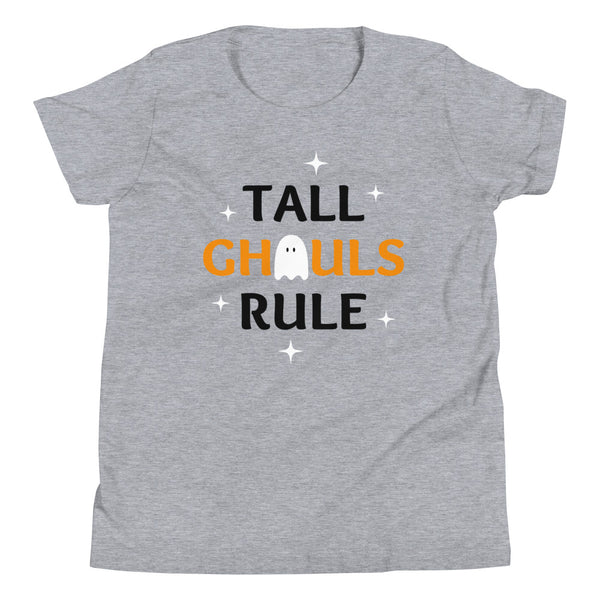 Tall Ghouls Rule girls Halloween t-shirt in Athletic Heather.