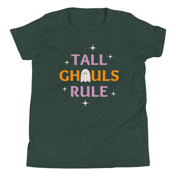 Tall Ghouls Rule girls Halloween t-shirt in Forest Heather.