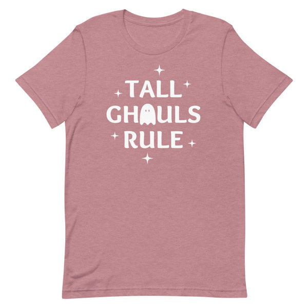 Tall Ghouls Rule Halloween graphic tee in Orchid Heather.