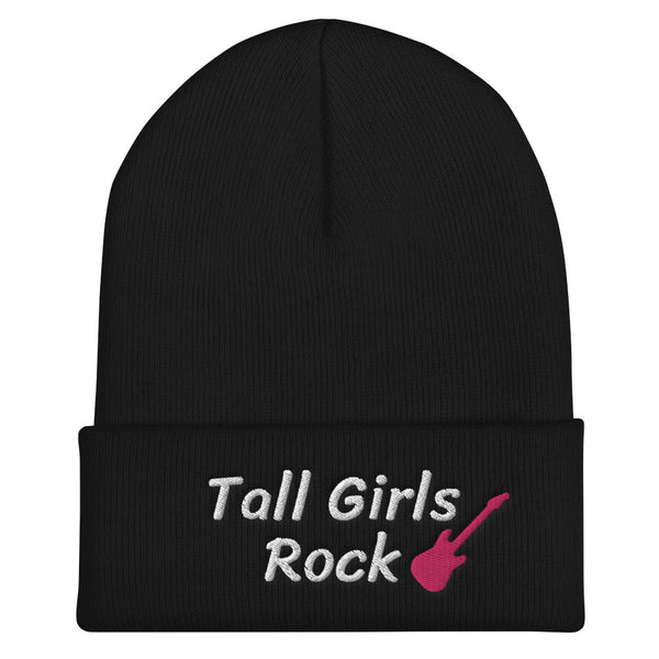 Tall Girls Rock Cuffed Beanie in Black.
