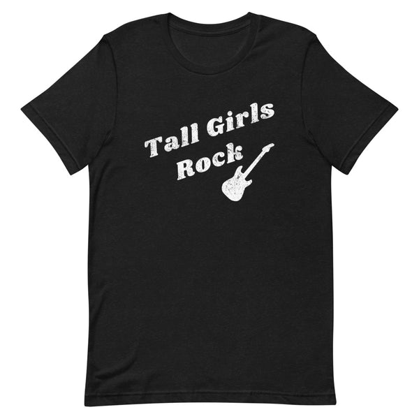 Tall Girls Rock Distressed T-Shirt in Black Heather.