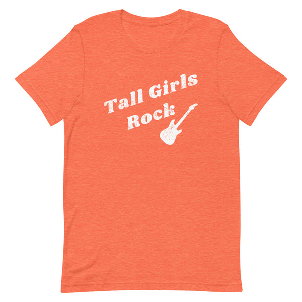 Tall Girls Rock Distressed T-Shirt in Orange Heather.
